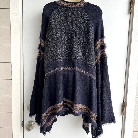 Free People Navy Wool Mohair Alpaca Cotton Blend Sweater Size L - Picture 11 of 13